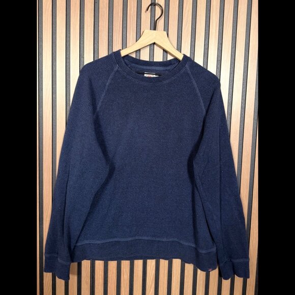 Faherty Sweatshirt Large Mens Blue Twill Cotton Stretch Raglan Long Sleeve - Picture 1 of 8